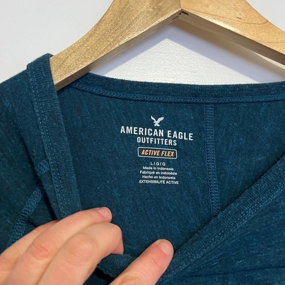 AE American Eagle Long Sleeve Green Blue Active Flex Shirt L - Picture 2 of 8